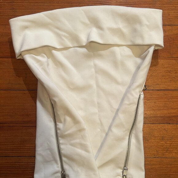 ZARA Woman White Side Zip Tube Top Bandeau Sleeveless Straight Neck - Picture 3 of 6